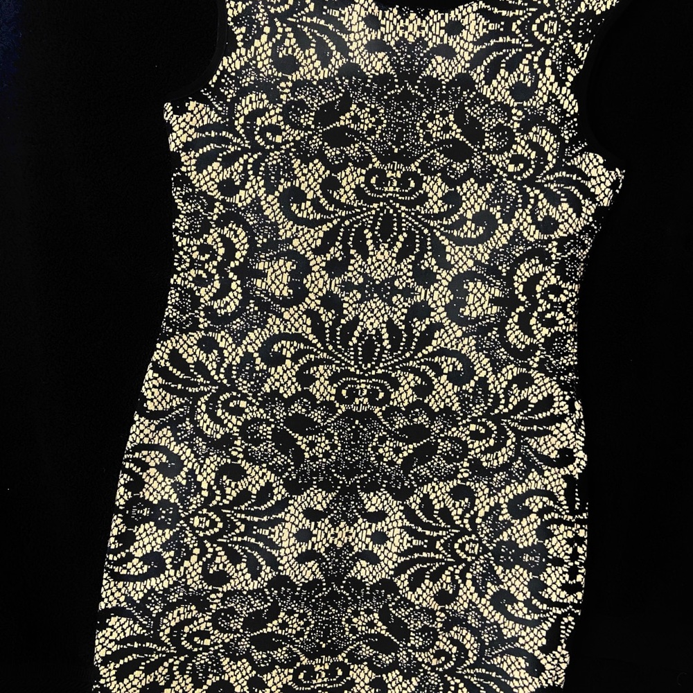 Torrid 2 Sleeveless Stretchy Black & Cream Lace Patterned Dress Plus Size 2X